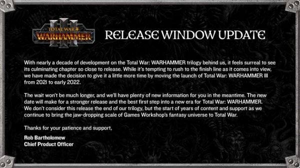 Total War: Warhammer III отложили до 2022 года